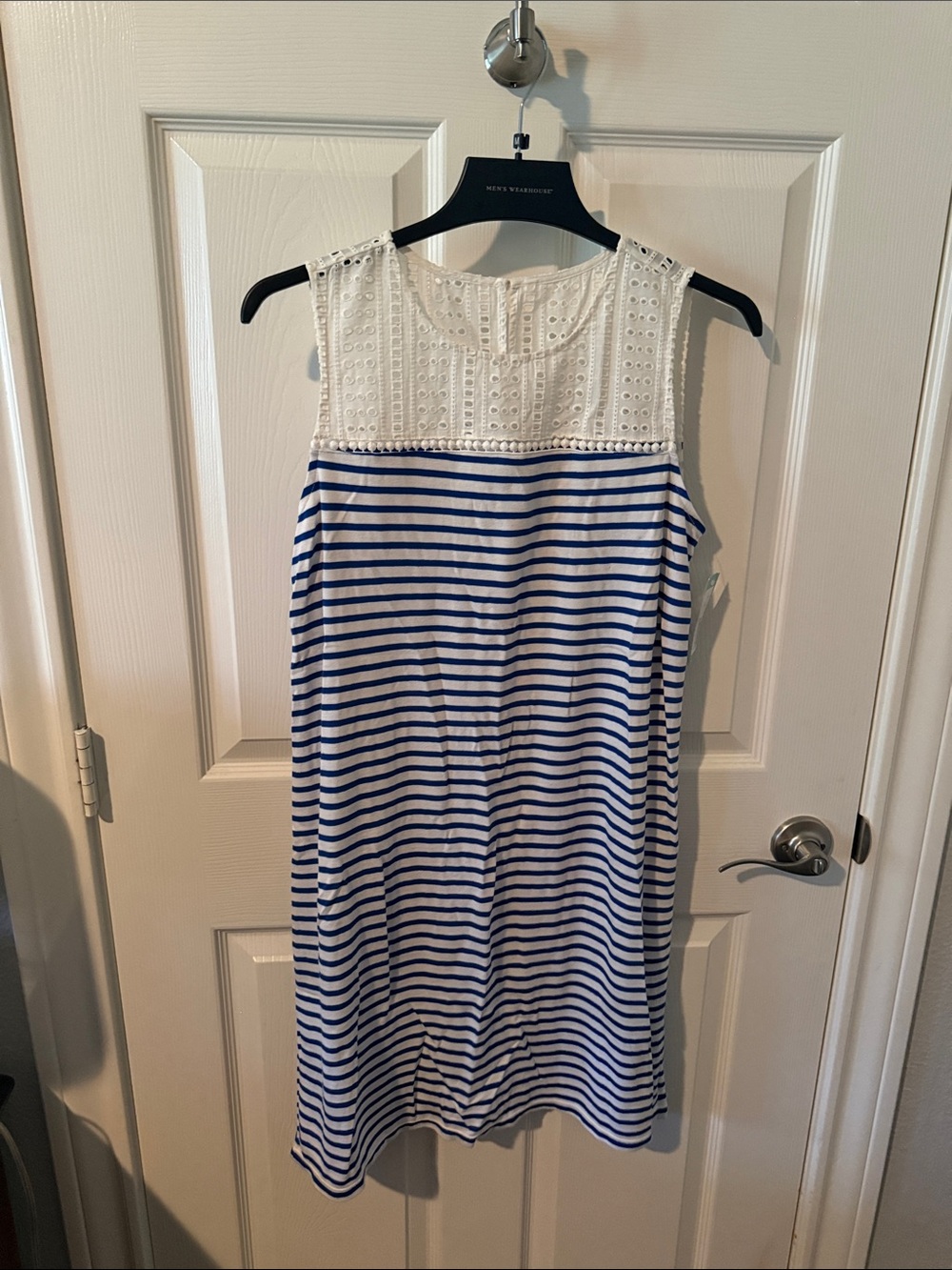 Market & Spruce White Eyelet Yoke Blue Striped Sundress